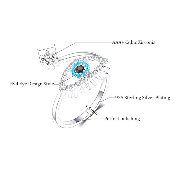 Evil Eye Adjustable Silver Ring - Picture 4 of 4